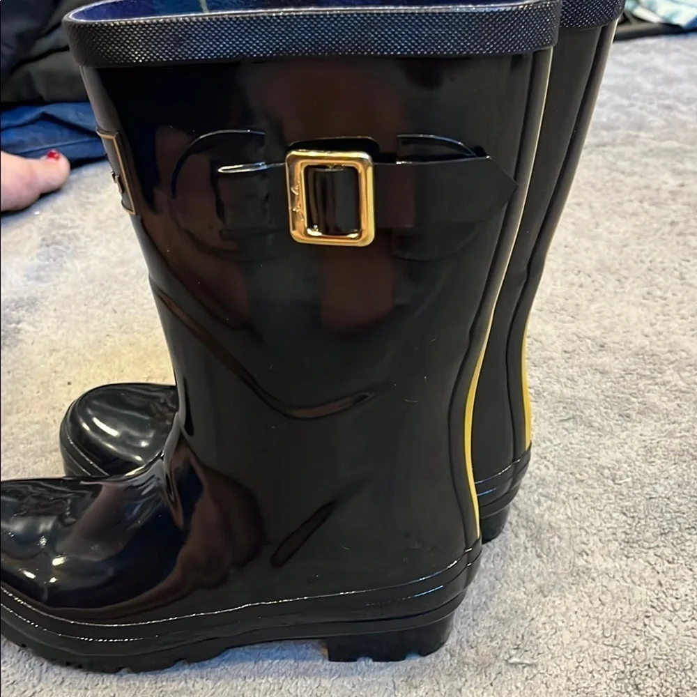Joules Kelly Welly Black Glossy Rain Boots with Buckle US 5 UK 3
